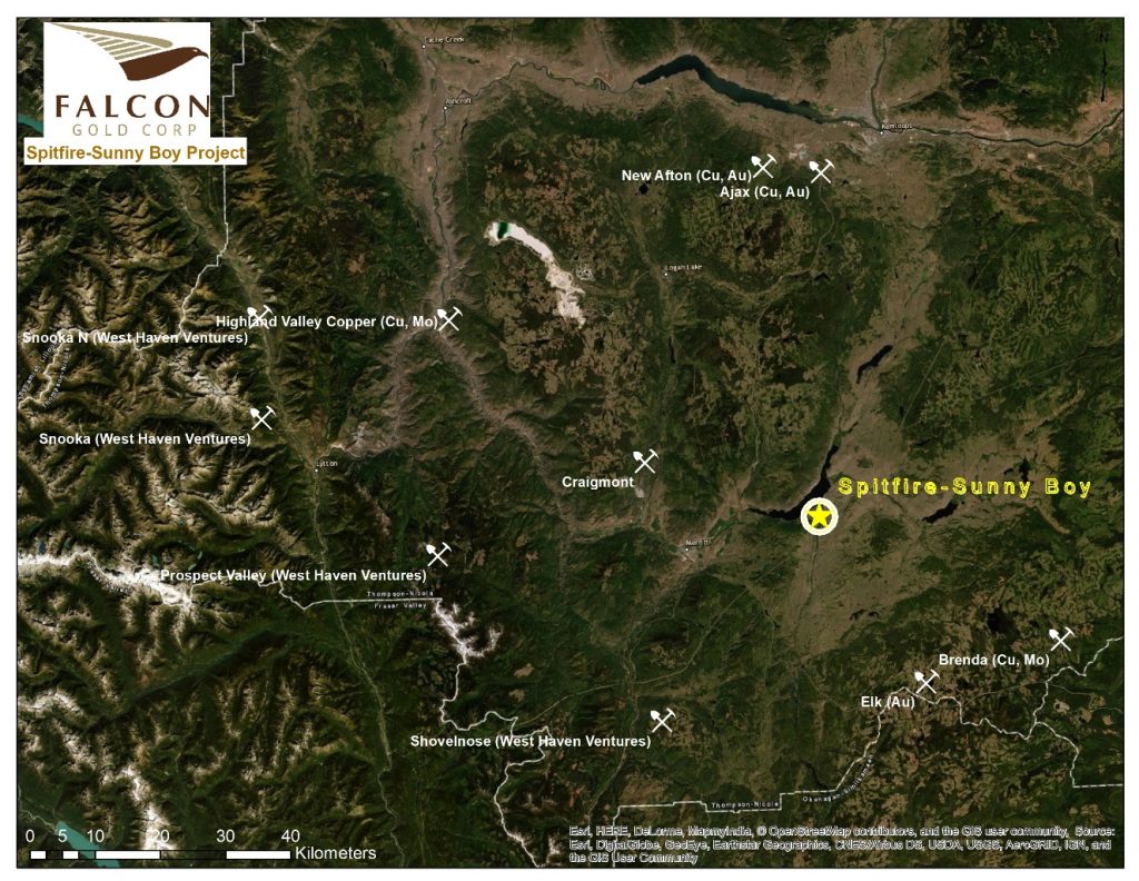 image002 Vancouver, B.C., April 16, 2020. FALCON GOLD CORP. (FG:TSX-V), (3FA:GR); (“Falcon” or the Company”) is pleased to announce the acquisition of the Spitfire and Sunny Boy claims (the “Project”) in south central British Columbia. The claims are located approximately 16 kilometers east of Merritt and total 502 hectares. The properties are close to excellent infrastructure and access is gained via paved highway and ranch and logging roads. 