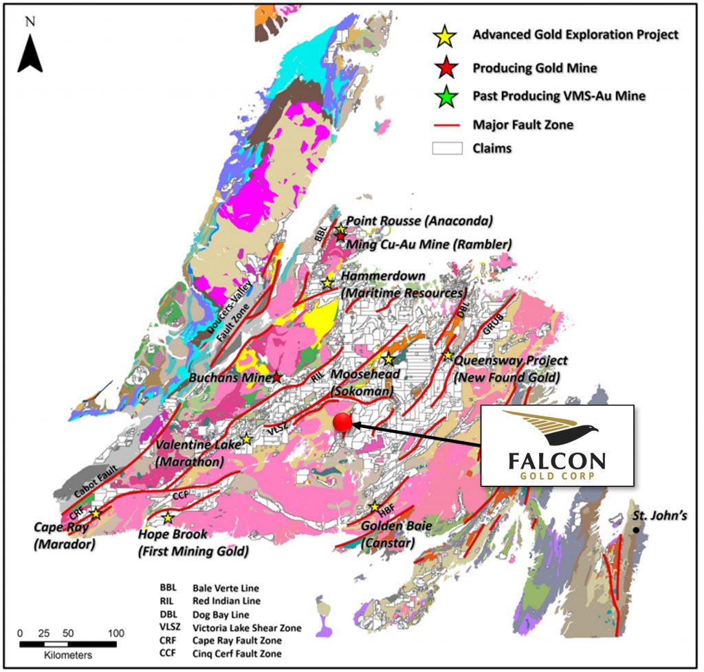 FALCON GOLD ACQUIRES GROUND IN GREAT BURNT COPPER-GOLD REGION, CENTRAL NEWFOUNDLAND BELT Falcon Gold Corp FALCON GOLD ACQUIRES GROUND IN GREAT BURNT COPPER-GOLD REGION, CENTRAL NEWFOUNDLAND BELT Vancouver, B.C., September 9, 2021. FALCON GOLD CORP. (FG: TSX-V), (3FA: GR), (FGLDF: OTCQB); ("Falcon" or the “Company”) is pleased to announce it has acquired through staking 91 claims (the “Property”) totaling 2,275 hectares located in the Great Burnt base-metal rich greenstone belt in central Newfoundland (Figure 1). The Great Burnt greenstone belt is host to the Great Burnt Copper Zone with an indicated resource of 381,300 tonnes at 2.68% Cu and inferred resources of 663,100 tonnes at 2.10% Cu. (https://www.spruceridgeresources.com/great-burnt.php) Recent drilling in 2020 by Spruce Ridge Resources reported 8.06% Cu over 27.2m (TSXV:SHL press release dated March 18, 2021). The Great Burnt greenstone belt also hosts the South Pond A and B copper-gold zones and the End Zone copper prospect within a 14 km mineralized corridor.