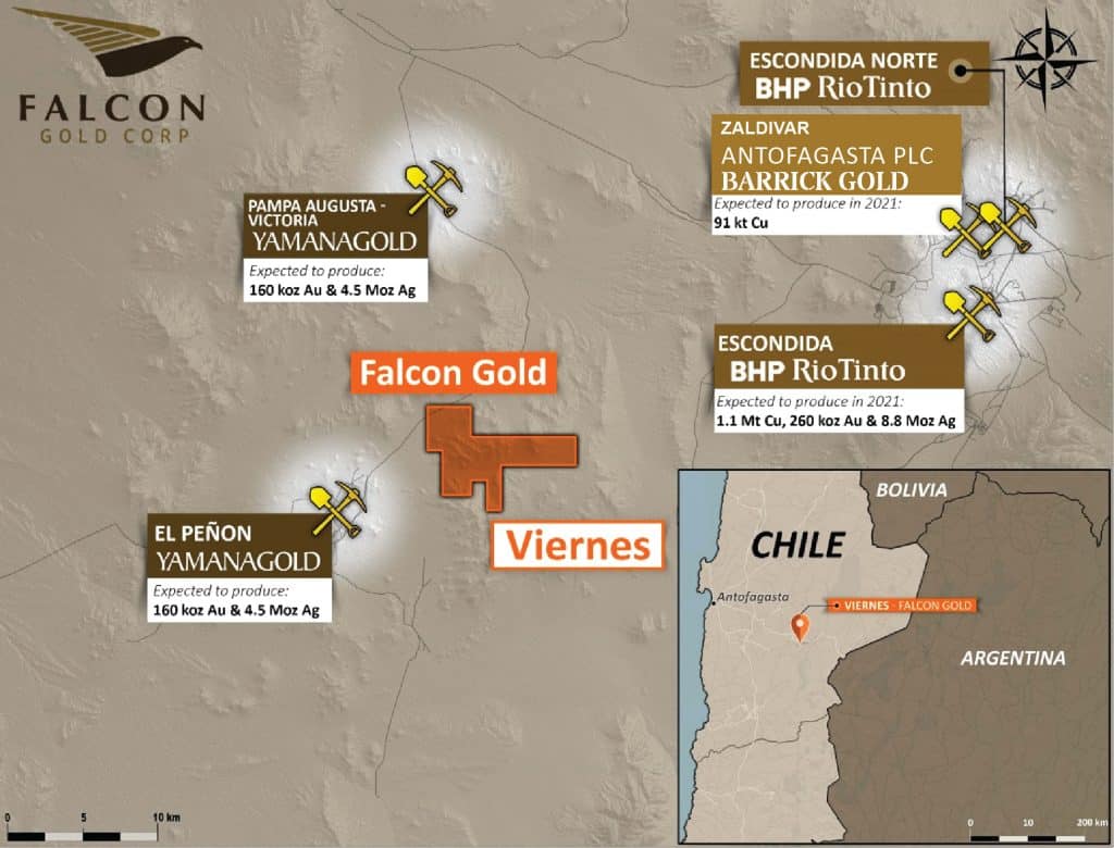 FALCON GOLD VIERNES PROJECT NEXT TO YAMANAS EL PENON GOLDSILVER DEPOSIT IN CHILE